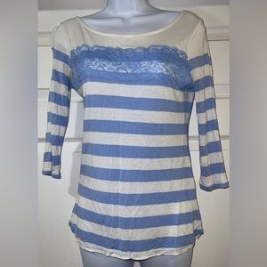 NY & Company blue and off white striped 3/4 sleeved shirt